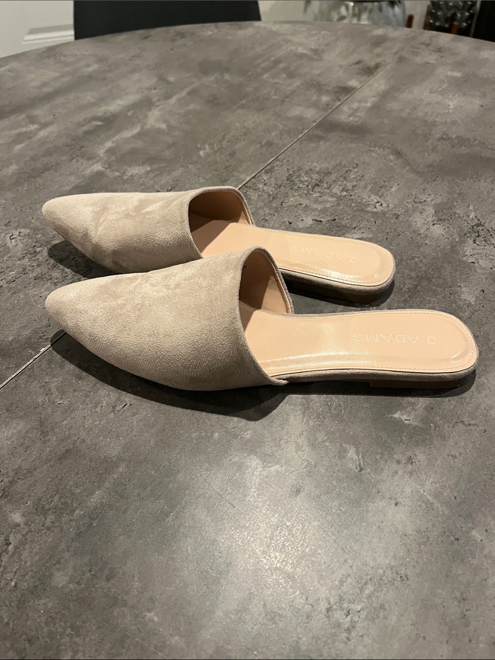 Pointed Toe Suede Mule Slides in Light Beige - Women